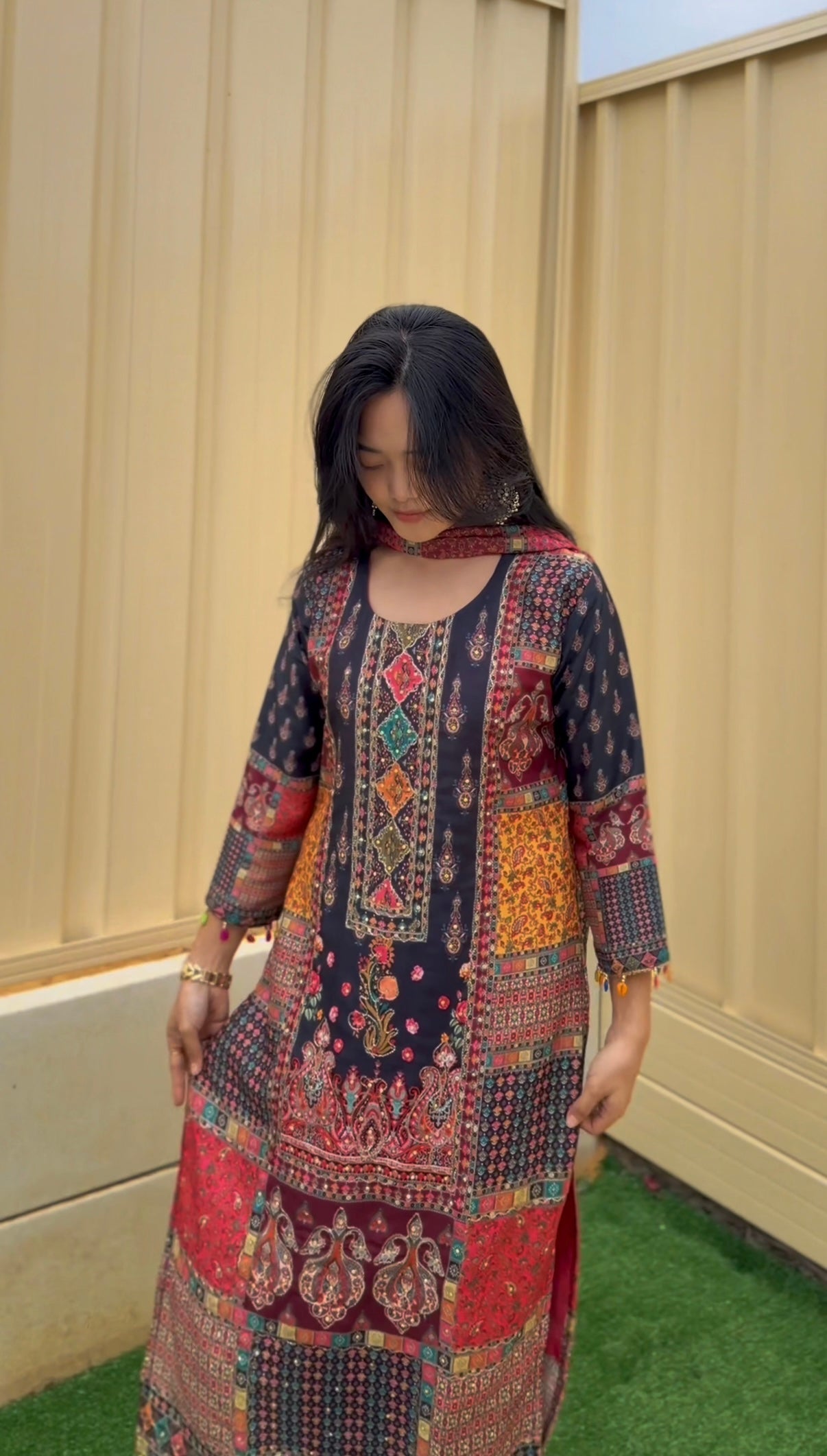 BLACK RAJESTHANI KURTHA SET